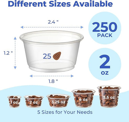 Fit Meal Prep 2500 Pack 2 oz BPA Free Condiment Cups No Lids, Disposable Jello Shots Containers, Small Dipping Sauce Cups, Plastic Ramekins in Bulk, Stackable Souffle Cups for Sample, Portioning