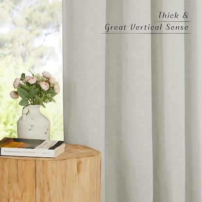NICETOWN Linen Gray Curtains for Windows, Grommet Top Thick Flax Semi Sheer - Image 5