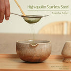 Matcha Whisk Set, Matcha Set, Handcrafted Bamboo Chasen & Ceramic Bowl Matcha Kit, 5 Pcs Matcha Set Whisk and Bowl with Stainless Steel Sifter, Bamboo Scoop & Holder for Matcha Tea Ceremony,Taupe