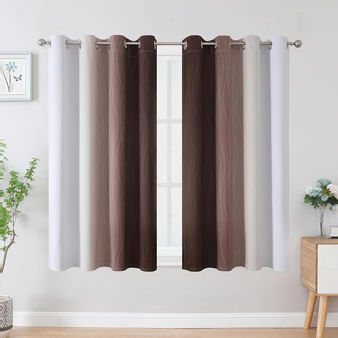 Brown and Greyish White Blackout Curtains 52Wx54L 2 Panels | Ombre Curtains - Image 2