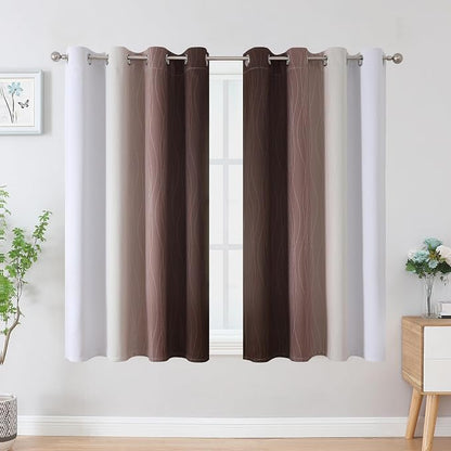 Brown and Greyish White Blackout Curtains 52Wx54L 2 Panels | Ombre Curtains - Image 2