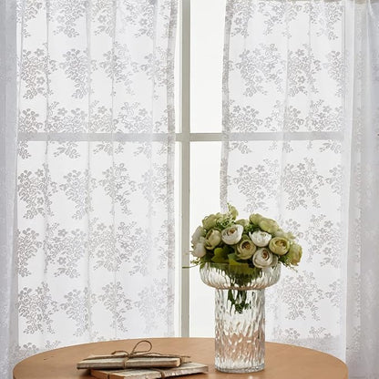 YJ YANJUN Vintage Lace Curtains 36 inch Length Country White Cafe Kitchen Sheer - Image 3