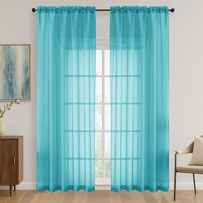 Turquoise Bedroom Curtains 2 Panel Sets 90 Inch Length, 59 Inch Extra Wide by OVZME