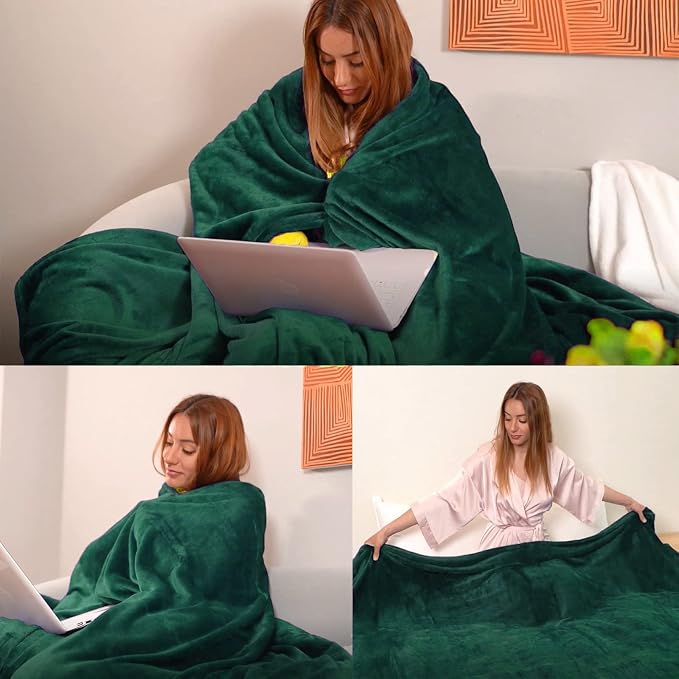 Forest Green Fleece Plush Throw Blanket 108"x90"for Couch Fuzzy Cozy | Super - Image 3