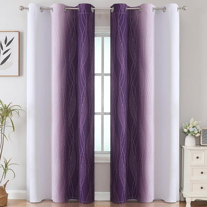 Purple and Greyish White Ombre Blackout Curtains - Image 2