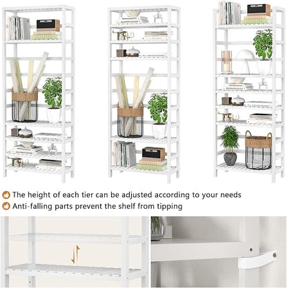Homykic 6-Tier Bamboo Bookshelves and Bookcases, Adjustable 63.4”Tall Shallow - Image 5