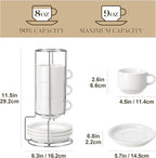 MALACASA 8 OZ Porcelain Espresso Cups with Saucers and Metal Stand Set of 4, Stackable Cappuccino Cups, White Expresso Shots Cup Set for Coffee Drinks, Latte, Tea