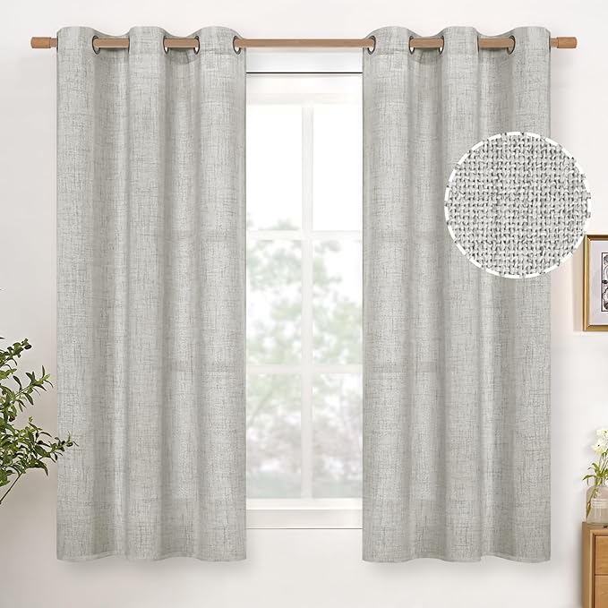 YoungsTex Light Grey Linen Semi Sheer Curtains 54 Inch Length 2 Panels | Light by YoungsTex