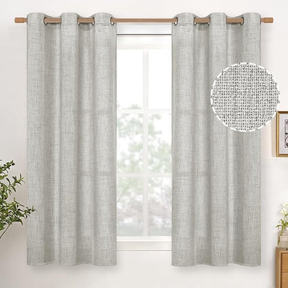 YoungsTex Light Grey Linen Curtains 48 Inch Length, Short Light Filtering by YoungsTex