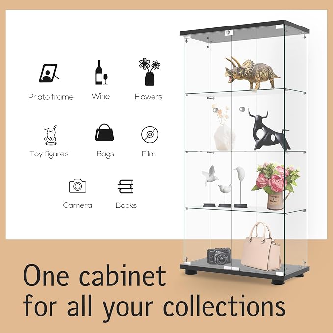 Display Cabinet with Glass Door and Lock, 4-Shelf Fast Installation in 30 Mins - Image 3