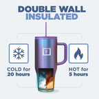 IRON °FLASK Co-Pilot Insulated Mug w/Straw & Flip Cap Lids - Cup Holder Bottle for Hot, Cold Drink - Leak-Proof - Water, Coffee Portable Travel Mug - Clementine, 32 Oz