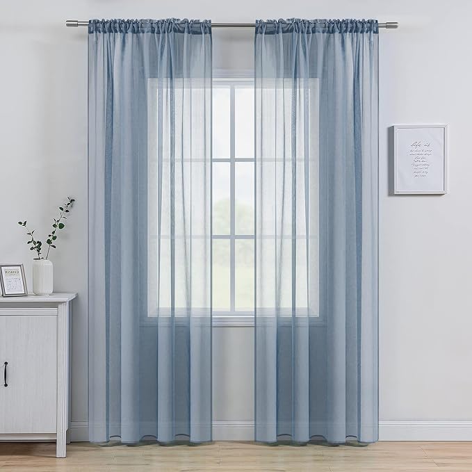 MIULEE Semi Transparent Dusty Blue Linen Textured Sheer Curtains 54W×108L | - Image 7