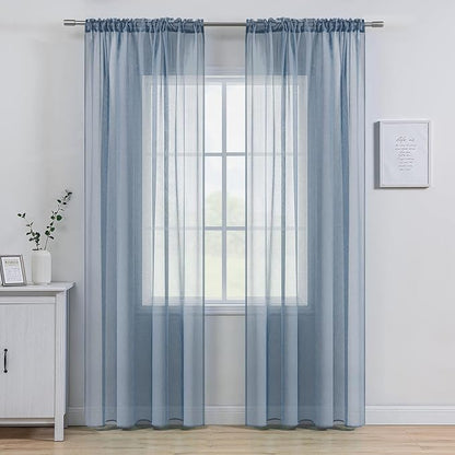 MIULEE Semi Transparent Dusty Blue Linen Textured Sheer Curtains 54W×108L | - Image 7