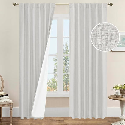 84 Inch 100% Blackout Linen Curtains 2 Panels by LAMIT