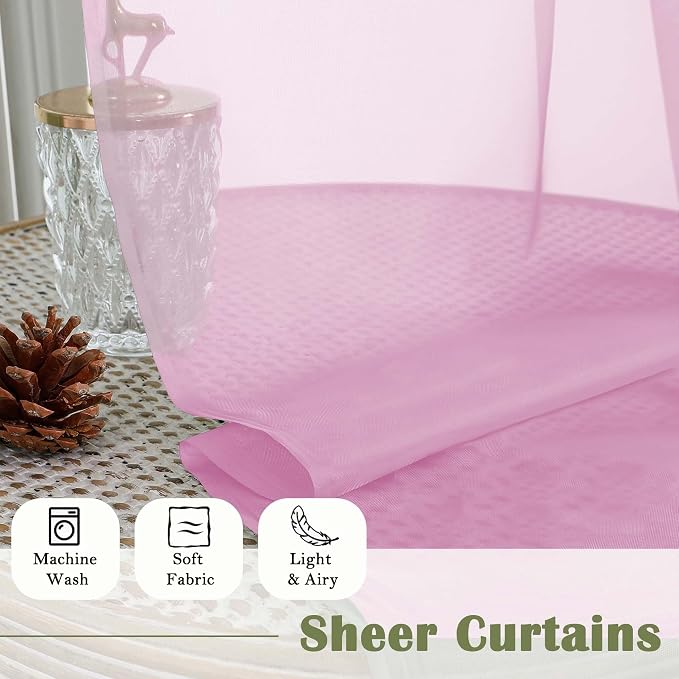 Light Pink Sheer Curtains 90 Inches Long 2 Panels Set, Dual Rod Pocket Living - Image 8