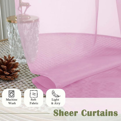 Light Pink Sheer Curtains 108 Inches Long 2 Pcs, Airy Light Filtering Rustic - Image 8