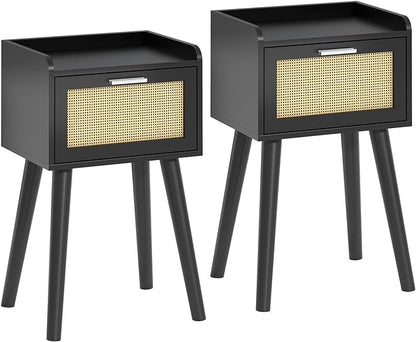 LAATOOREE Nightstand Set of 2, Small Black Bedside Table, End Table by LAATOOREE
