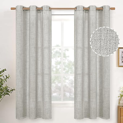 YoungsTex Light Grey Linen Semi Sheer Curtains 42X63 Inch Length 2 Panels | by YoungsTex