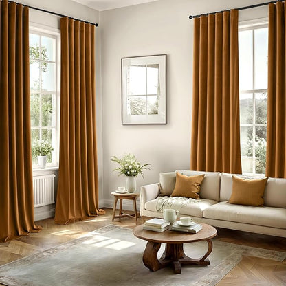 MIULEE Velvet Curtains 50W x 108L 2 Panels Golden Brown Blackout Curtains | - Image 5