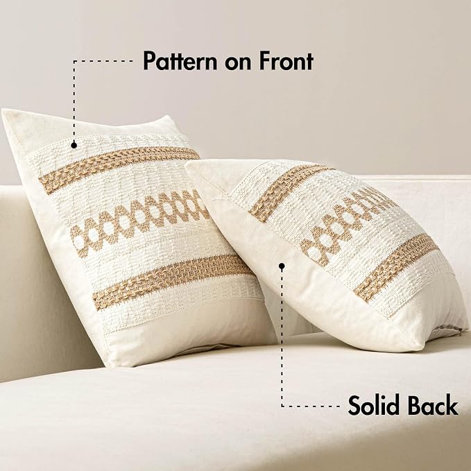 MIULEE Set of 2 Neutral Boho Decorative Pillow Covers 18x18 Inch | Farmhouse - Image 6