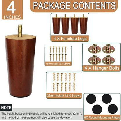 Yaliuliu 4 Inches Round Solid Wood Furniture Legs Set of 4, TV Stand, Ottoman - Image 3