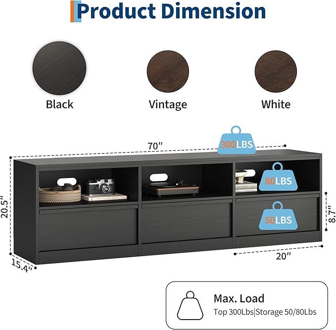 GarveeHome 70 in TV Stand for TVs up to 85 in, Mid Century Modern Entertainment - Image 7