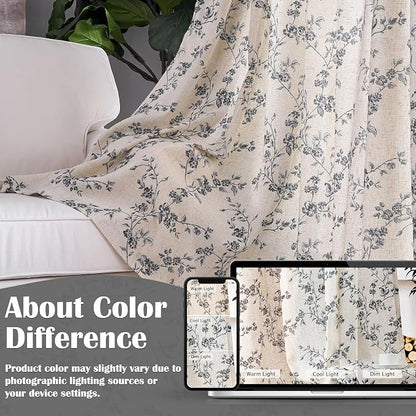 Black Vintage Floral Linen Curtains Farmhouse 38W X 96L 2 Panels | Elisa Series - Image 5