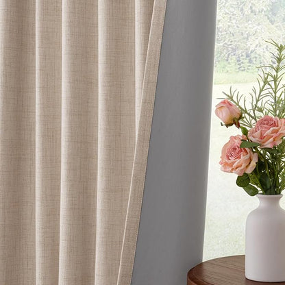 100% Blackout Curtains for Bedroom Oatmeal Linen Look Curtains 96 Inch Long | - Image 6