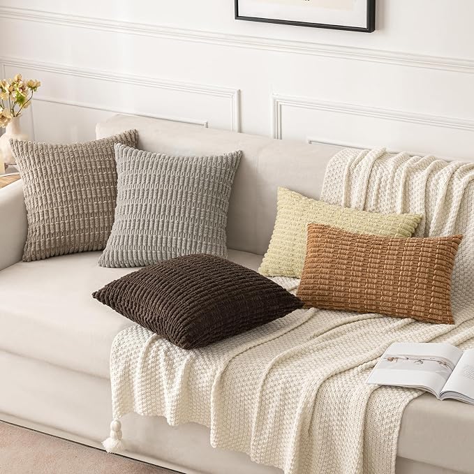MIULEE Euro Sham Corduroy Decorative Throw Pillow Covers 24x24 Brown | Pack of - Image 3