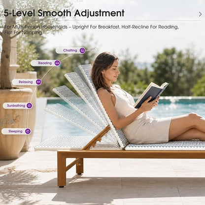 PURPLE LEAF Patio Chaise Lounge French Outdoor Lounger 1 Piece Matte Teak Grain - Image 8