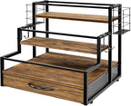 Coffee Syrup Organizer Rack, 4-Tier Syrup Bottle Holder Stand with 36 K Cup Pod Drawer Storage for Coffee Bar, 12 Bottles Storage Shelves for Syrup, Wine, Dressing for Kitchen Coffee Station