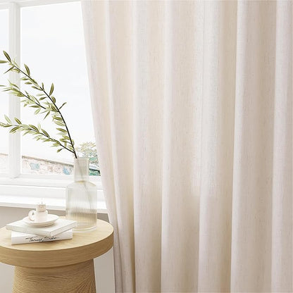 Natural Pinch Pleated Curtains 132 Inch Length Linen High Ceiling | Extra Wide - Image 4