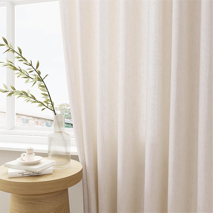 105 Inch Extra Long Curtains Linen Pinch Pleated Cream Semi Sheer | Light - Image 4