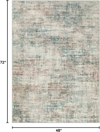 4x6 Area Rugs for Living Room: Washable Abstract Multi Color Badroom Carpet | - Image 2