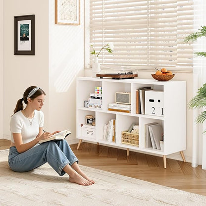 7-Cube Storage Organizer with Natural Wood Legs, Mid-Century Modern Bookcase - Image 5