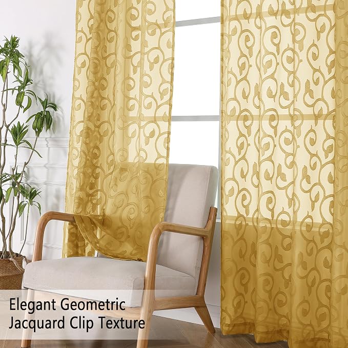 Furman Semi Sheer Curtains 72 Inch Length 2 Panels Set, Jacquard Pattern Rod - Image 5