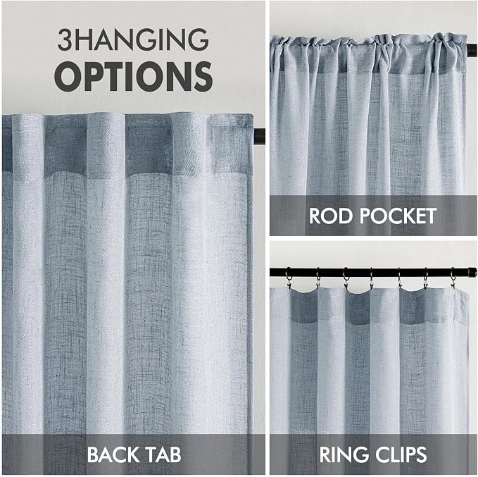 MIULEE Chambray Blue Linen Curtains 52x108 Inches Long 2 Panels - Image 3