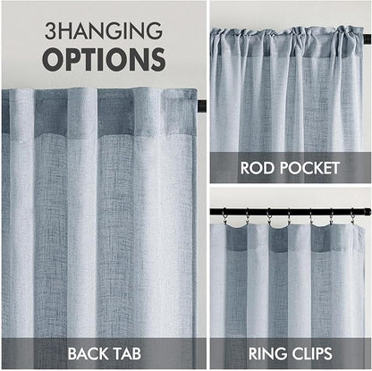MIULEE Chambray Blue Linen Curtains 52x72 Inch Long - Image 3