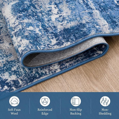 Rugflix 5x7 Area Rugs for Living Room, Washable Blue Grey Large Rug | Machine - Image 7