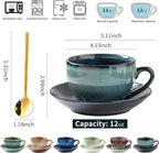Porcelain Coffee Cup with Saucer Spoon, Vintage Design Ceramic Latte Art Cappuccino Barista Espresso Tea Cup with Saucer (11.6 oz, 350ml, Mist Green)