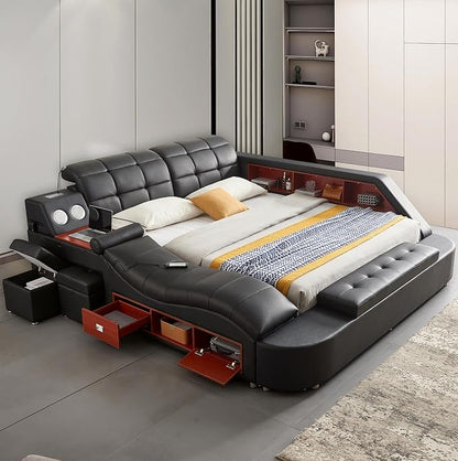 Multifunction Smart King Bed Frame, Luxury Upholstered Platform by AFARTISANFURNITURE
