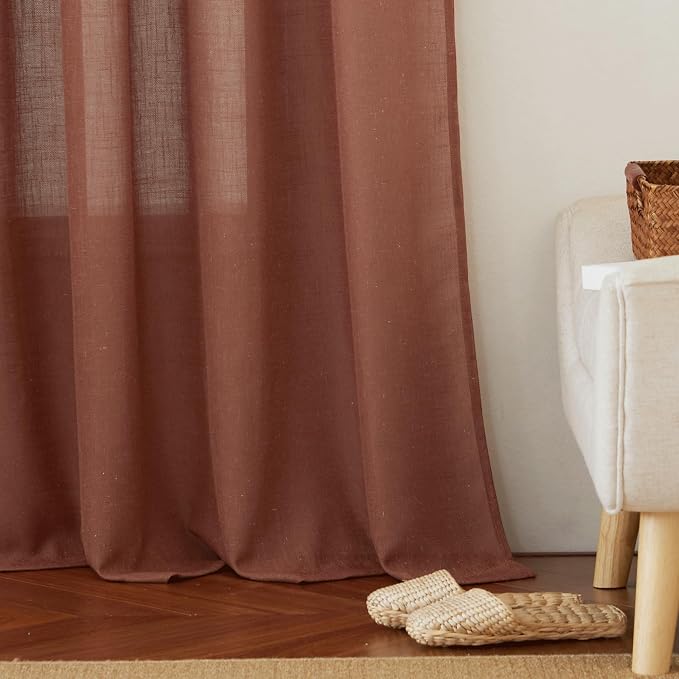 RYB HOME Linen Semi Sheer Curtains 63 inch Length - Image 6