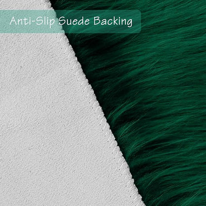 Emerald Green Faux Sheepskin Runner Rugs 2x6 ft, Fluffy Fur Couch Covers | Shag - Image 3
