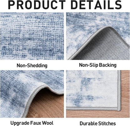 9x12 Area Rugs for Living Room: Washable Abstract Blue White Badroom Carpet | - Image 6