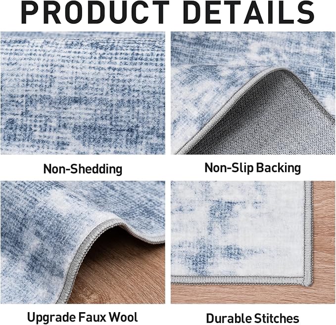 6x9 Area Rugs for Living Room: Washable Abstract Blue White Badroom Carpet | - Image 6