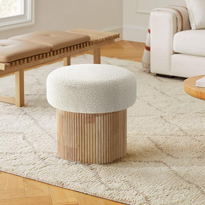 LuxenHome Storage Ottoman, 15.5"W x 15.5"H Modern Upholstered Padded Ivory by LuxenHome