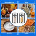 Dandat 36 Pcs Salt and Pepper Shakers Stainless Steel Spice Shakers with Adjustable Pour Holes and Glass Window 3.4oz Salt Dispenser Spice Jars with Rotating Lids for Sugar Seasoning Home