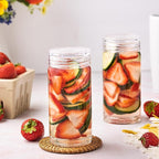 Glass Water Bottles - 4 Pack Wide Mouth Juice Bottles with Clear Lids for Juicing, Smoothies, Fruit Water, Teas, Beverage Storage - 10oz, Leakproof, Reusable, Borosilicate
