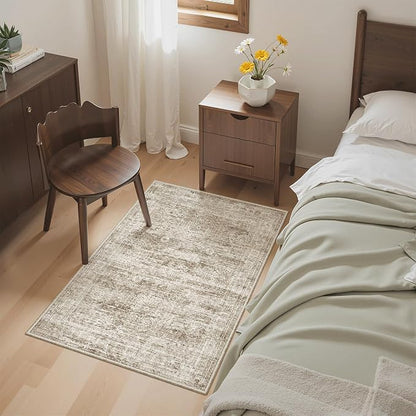 Soalmost 2x3 Washable Rugs for Kitchen, Small Area Rug Brown | Non-Slip Vintage - Image 6