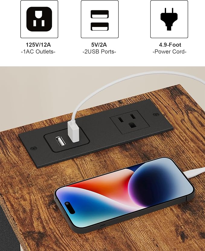 TUTOTAK Small End Table with Charging Station, Narrow Side Table with USB Ports - Image 7